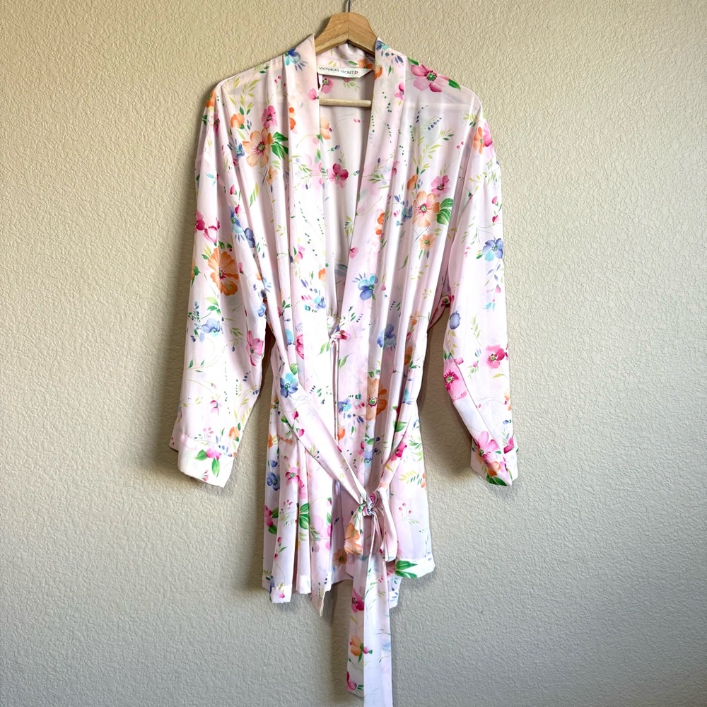Victoria's Secret Y2K Wildflower floral Sheer Chiffon Kimono Pink Robe O/S Cover